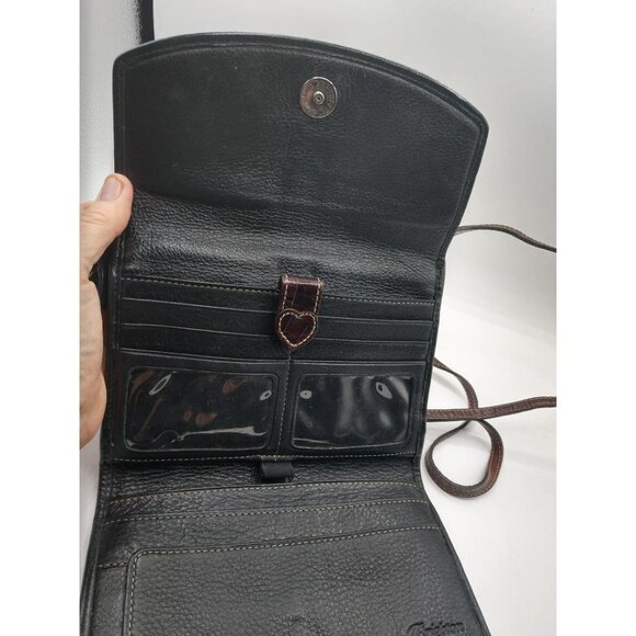Vintage Black Brighton Leather Crossbody Bag With Brown Croc Embossed Flap & Adj - Picture 11 of 16